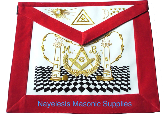 Antorcha Du Grand Orient Masonic Master Mason Apron Red Velvet